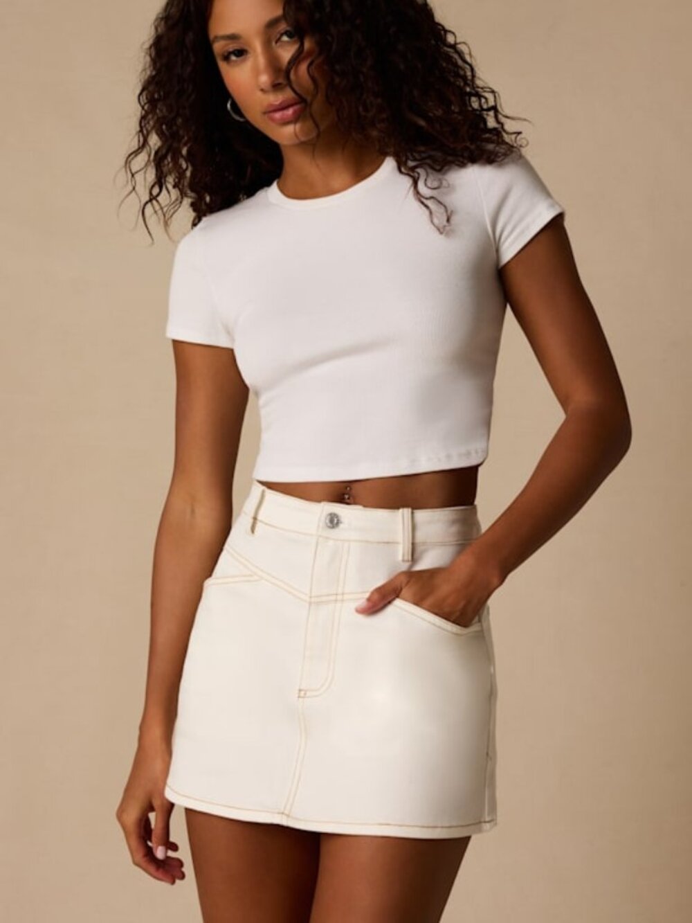 Lulus Alaire Ivory Denim High-rise Mini Skirt White - Size M